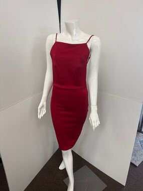 Pia Gladys Perey Red Midi Slip Dress with Spaghetti Straps Open Back NWT